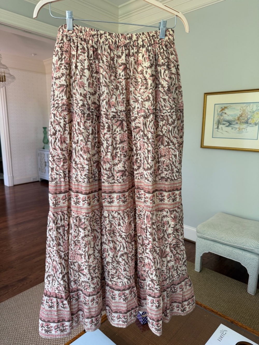 Cleobella Tiered Maxi Skirt in Rose and Cream Floral